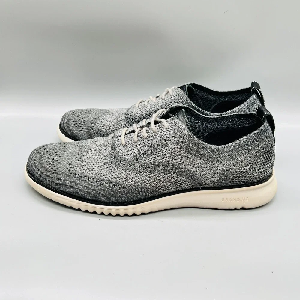 Cole Haan Shoes Mens 10.5 Gray Knit Zerogrand Stitchlite Wingtip Oxford Sneakers